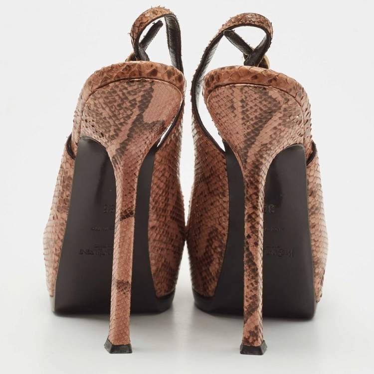 Pre Owned Saint Laurent Brown Snakeskin Leather Tribtoo Pumps Size 35