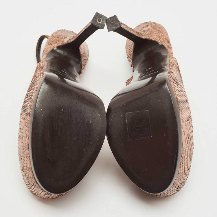 Pre Owned Saint Laurent Brown Snakeskin Leather Tribtoo Pumps Size 35