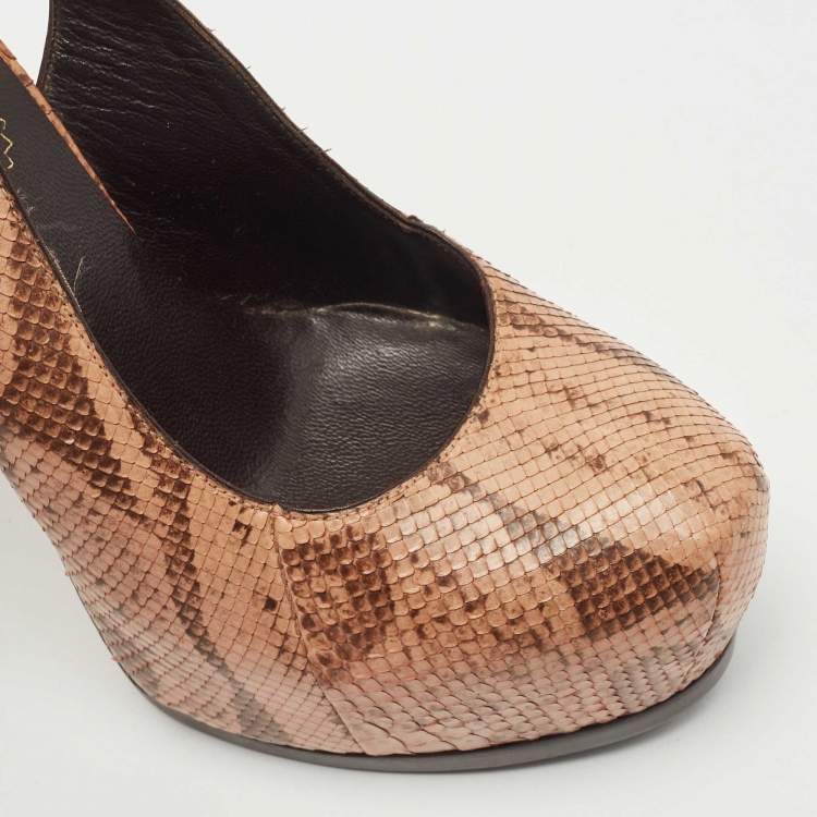 Pre Owned Saint Laurent Brown Snakeskin Leather Tribtoo Pumps Size 35