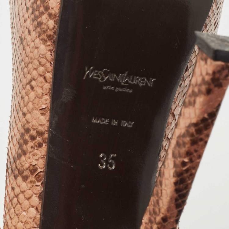 Pre Owned Saint Laurent Brown Snakeskin Leather Tribtoo Pumps Size 35