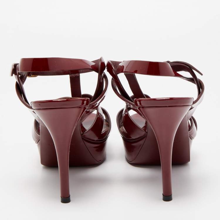 مملوكة مسبقًا Saint Laurent Burgundy Patent Leather Tribute Sandals Size 39