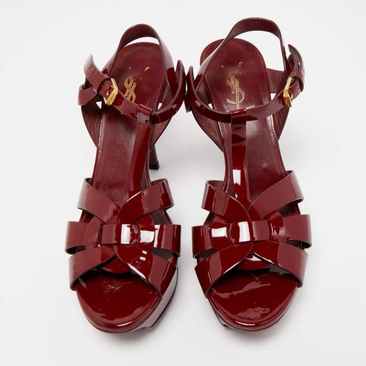 مملوكة مسبقًا Saint Laurent Burgundy Patent Leather Tribute Sandals Size 39