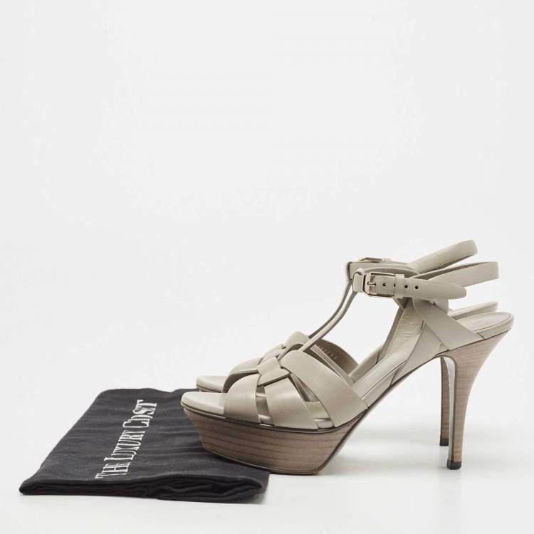 Pre Owned Saint Laurent Grey Leather Tribute Sandals Size 35