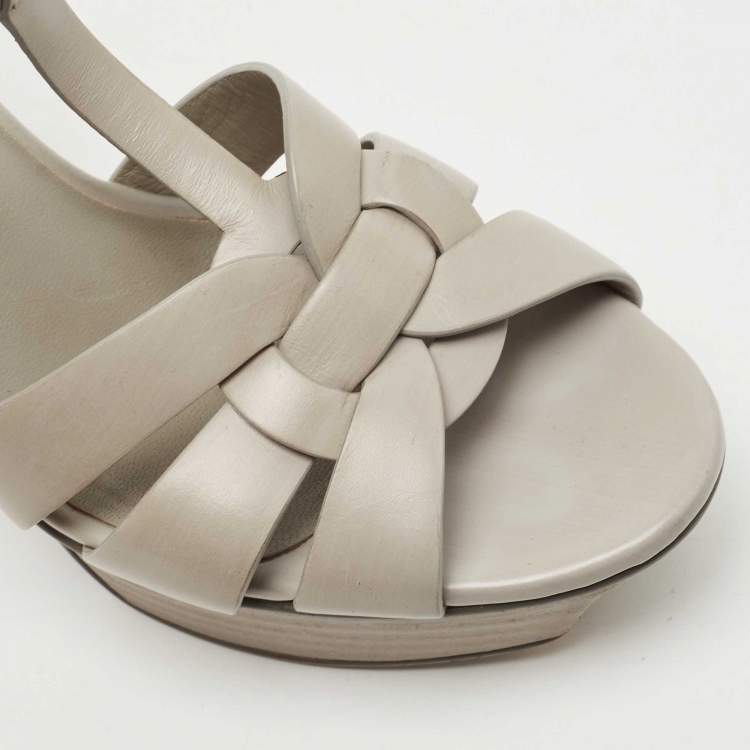 Pre Owned Saint Laurent Grey Leather Tribute Sandals Size 35