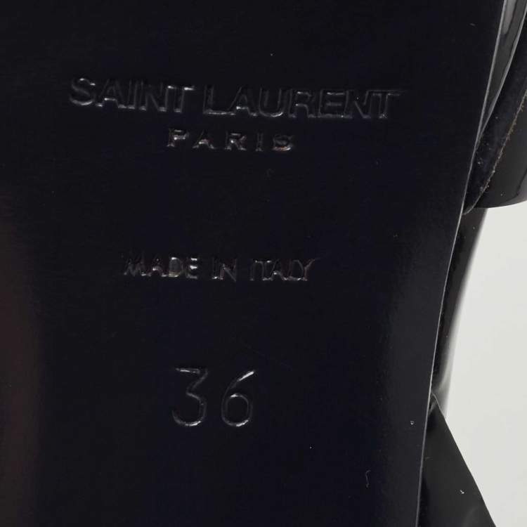 Pre Owned Saint Laurent Paris Navy Blue Patent Leather Tribute Sandals Size 36