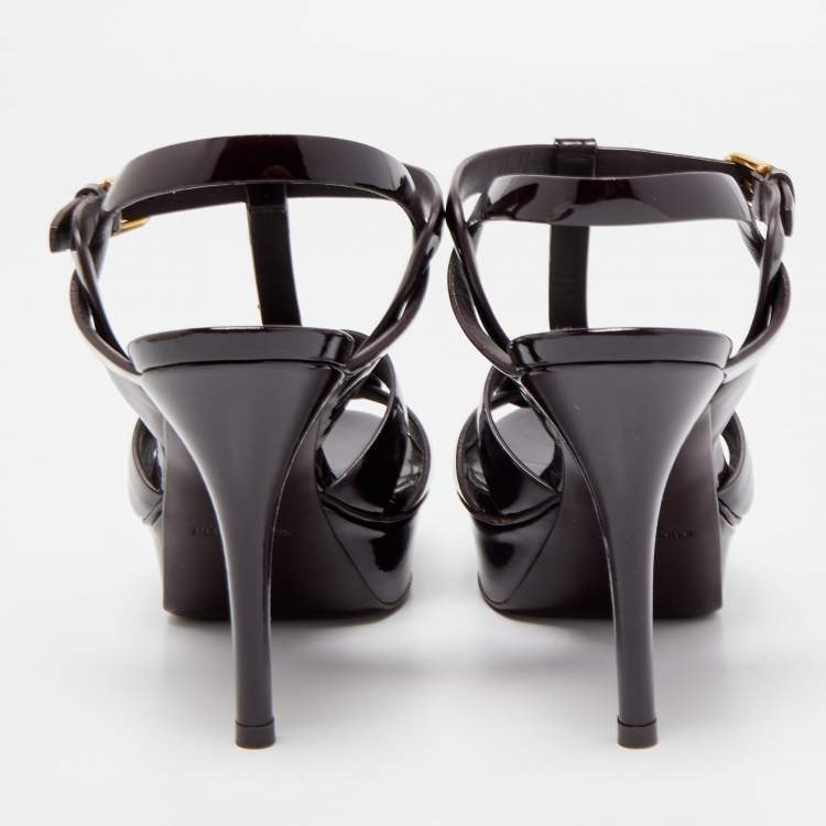 Pre Owned Saint Laurent Burgundy Patent Leather Tribute Sandals Size 35.5