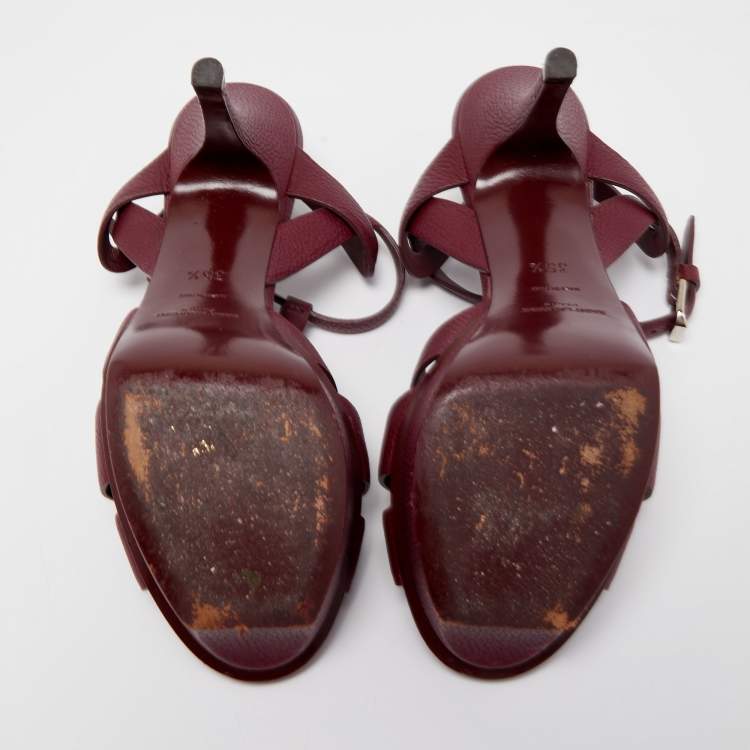 مملوكة مسبقًا Saint Laurent Burgundy Leather Tribute  Sandals Size 35.5