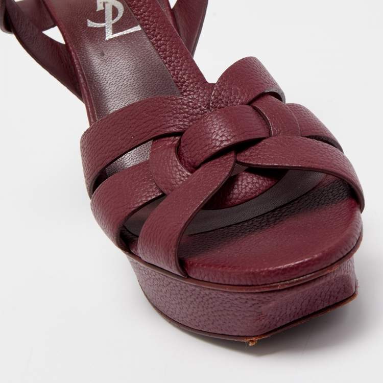 مملوكة مسبقًا Saint Laurent Burgundy Leather Tribute  Sandals Size 35.5