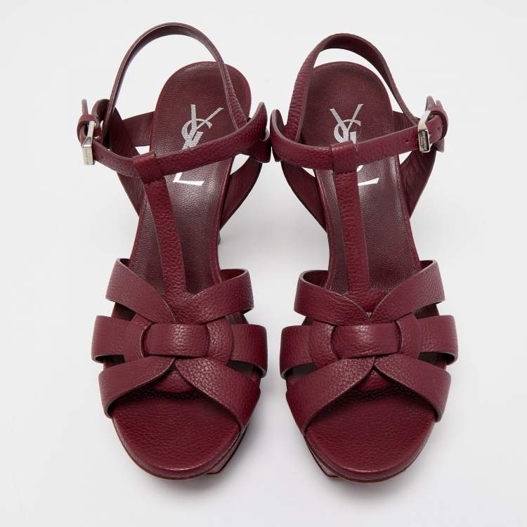 مملوكة مسبقًا Saint Laurent Burgundy Leather Tribute  Sandals Size 35.5