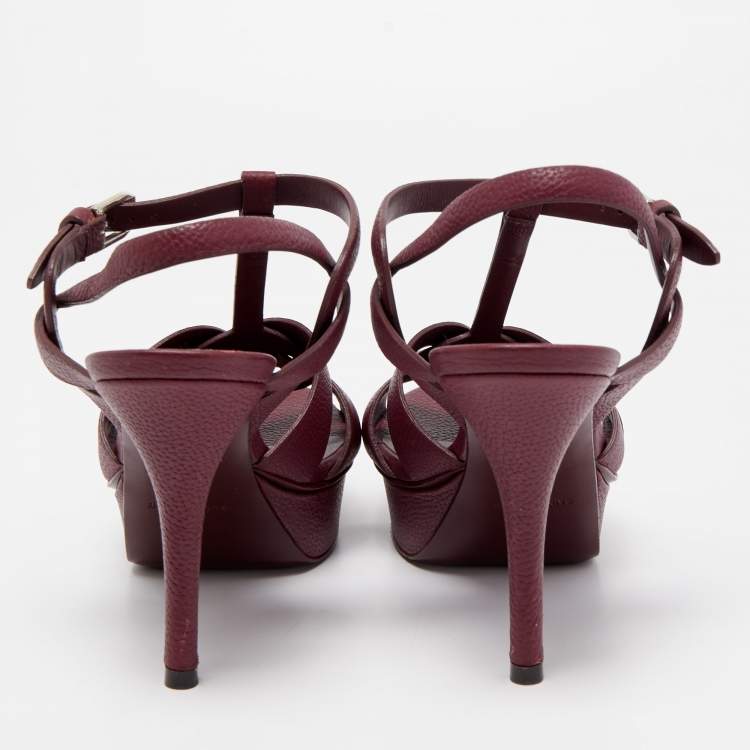 مملوكة مسبقًا Saint Laurent Burgundy Leather Tribute  Sandals Size 35.5