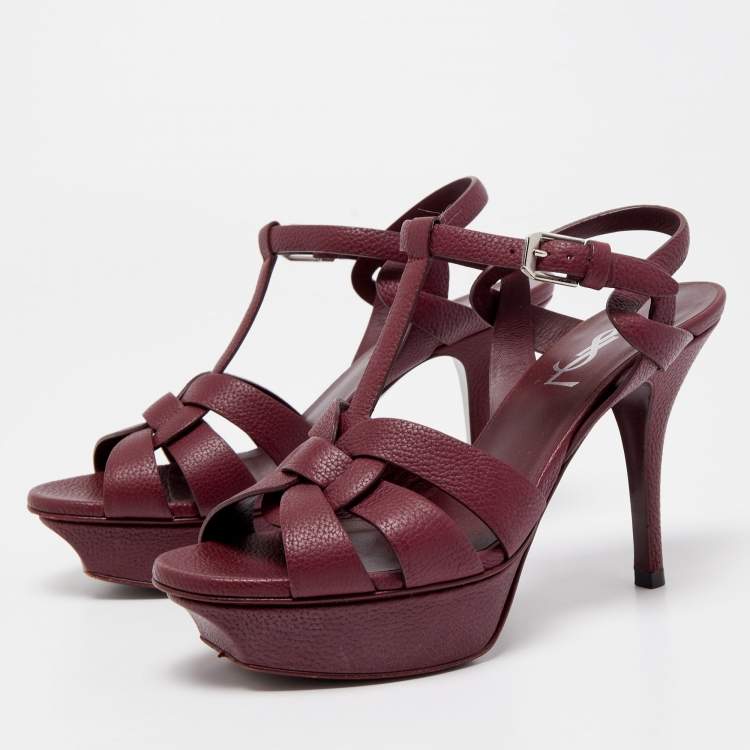 مملوكة مسبقًا Saint Laurent Burgundy Leather Tribute  Sandals Size 35.5