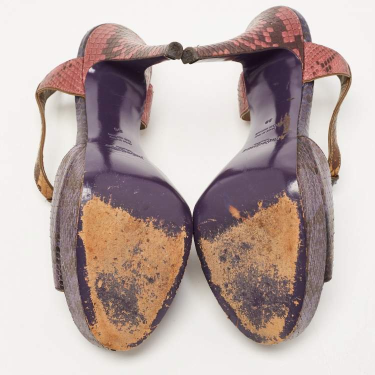 Pre Owned Saint Laurent Multicolor Python Leather Slingback Platform  Sandals Size 38