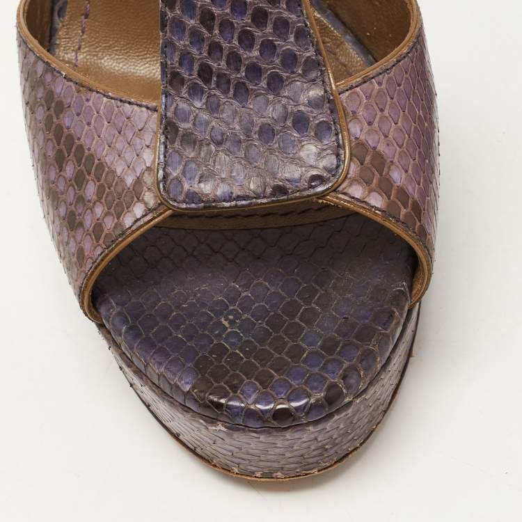 Pre Owned Saint Laurent Multicolor Python Leather Slingback Platform  Sandals Size 38