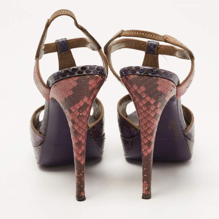Pre Owned Saint Laurent Multicolor Python Leather Slingback Platform  Sandals Size 38