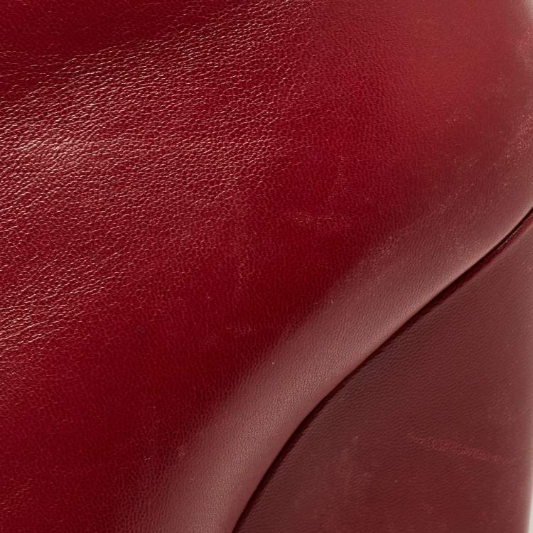 Pre Owned Saint Laurent Burgundy Leather Niki Ankle Boots Size 38.5
