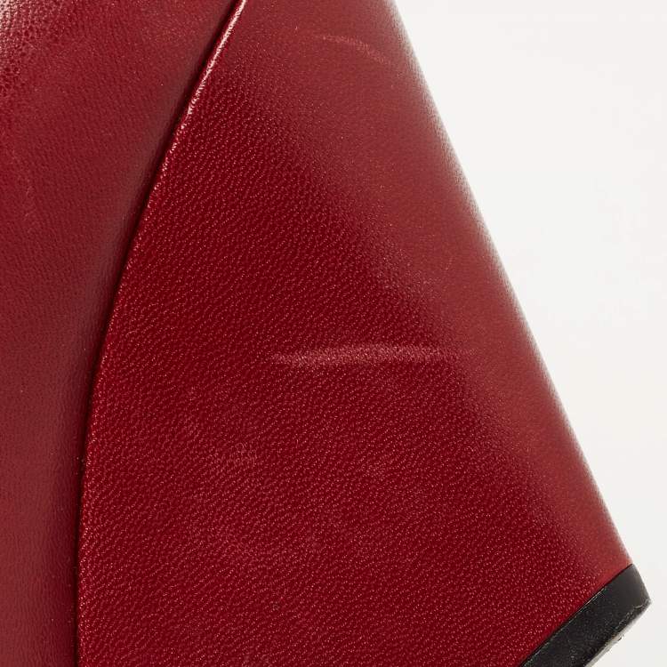 Pre Owned Saint Laurent Burgundy Leather Niki Ankle Boots Size 38.5