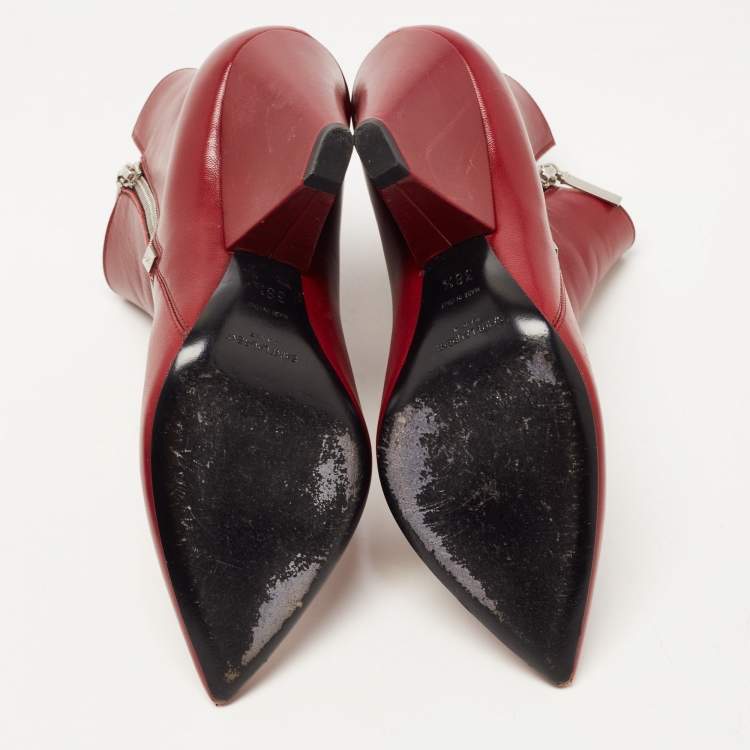 Pre Owned Saint Laurent Burgundy Leather Niki Ankle Boots Size 38.5