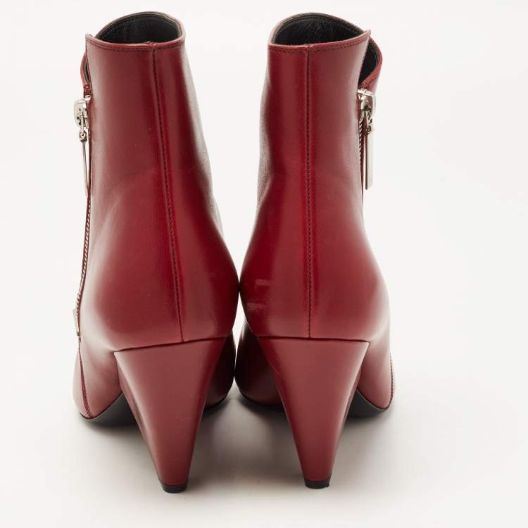 Pre Owned Saint Laurent Burgundy Leather Niki Ankle Boots Size 38.5