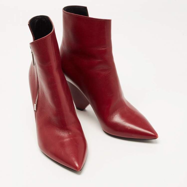 Pre Owned Saint Laurent Burgundy Leather Niki Ankle Boots Size 38.5