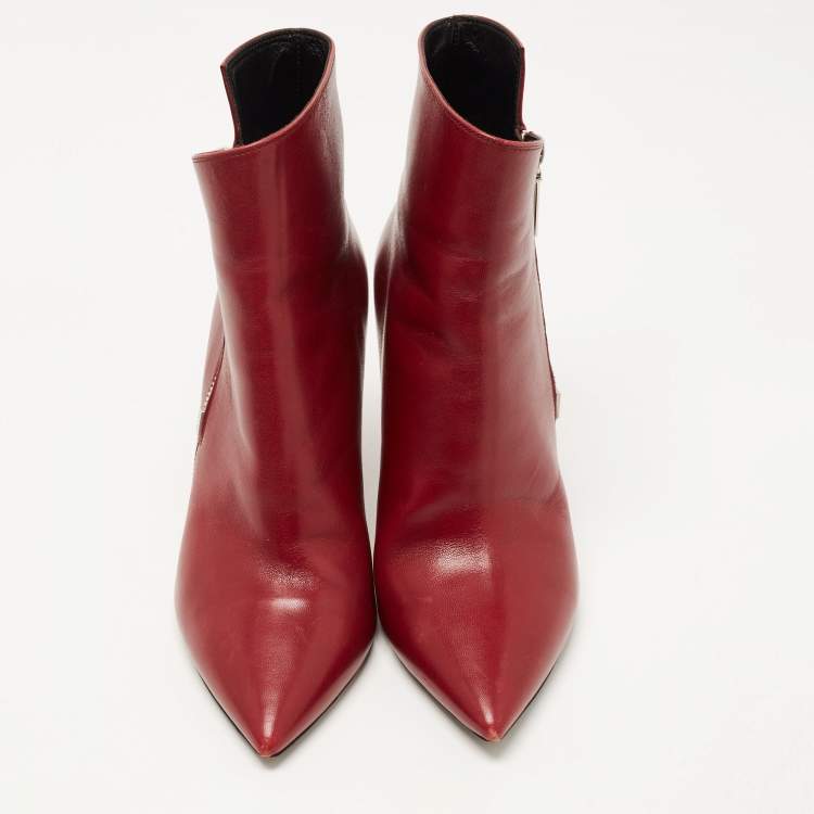 Pre Owned Saint Laurent Burgundy Leather Niki Ankle Boots Size 38.5