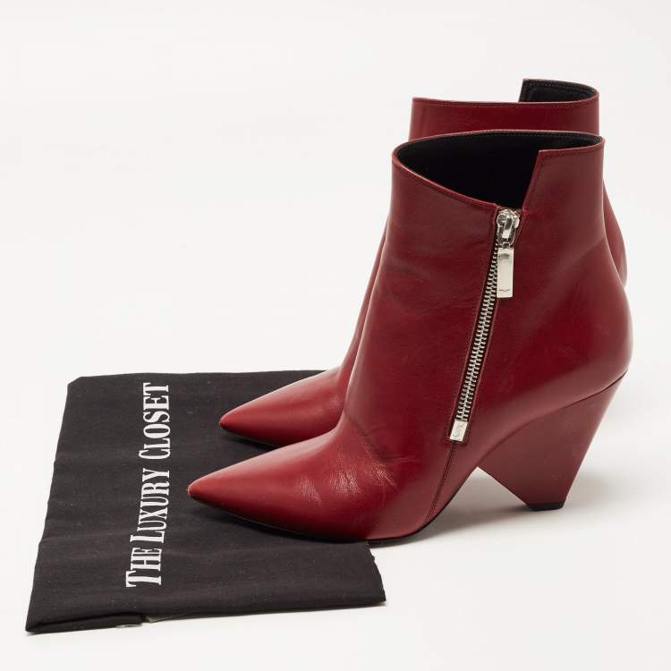 Pre Owned Saint Laurent Burgundy Leather Niki Ankle Boots Size 38.5