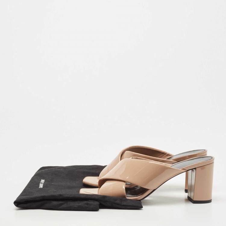 Pre Owned Saint Laurent Beige Patent Leather Loulou Sandals Size 38