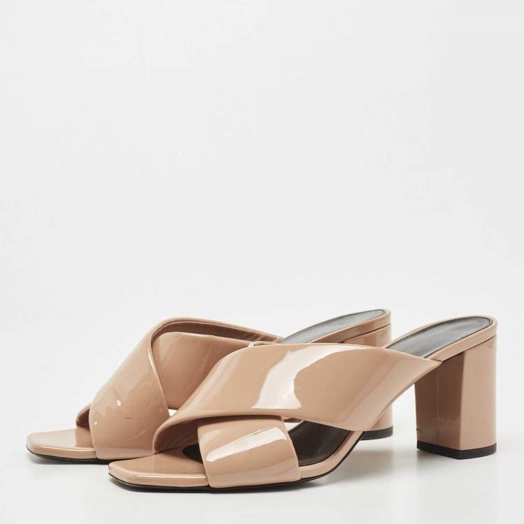 Pre Owned Saint Laurent Beige Patent Leather Loulou Sandals Size 38