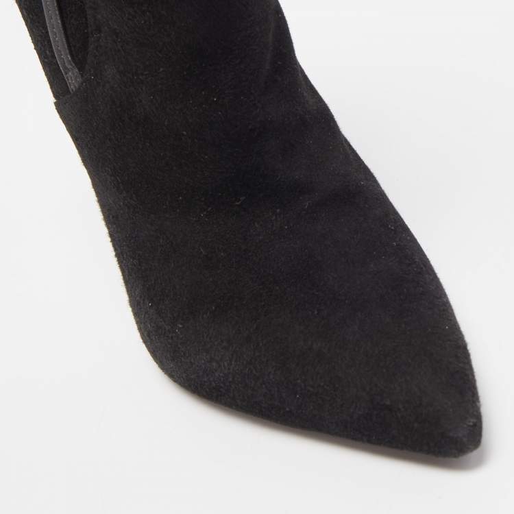 Pre Owned Saint Laurent Black Suede Pointed Toe Wrap Ankle Boots Size 38