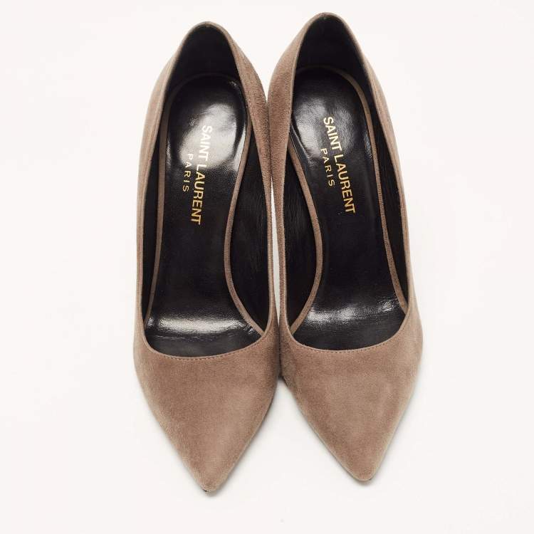 Pre Owned Saint Laurent Grey Suede Pointed Toe Platform Pumps Size 37