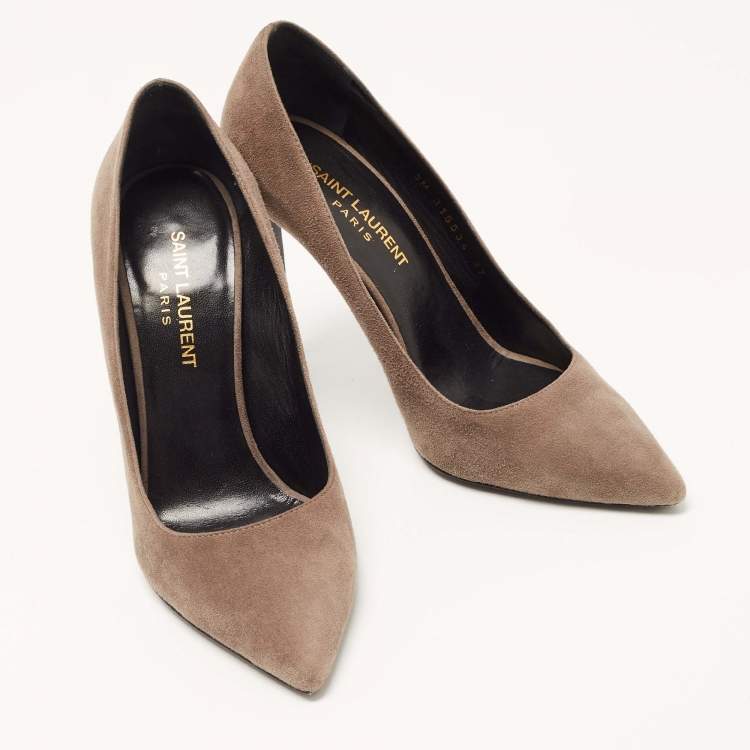 Pre Owned Saint Laurent Grey Suede Pointed Toe Platform Pumps Size 37