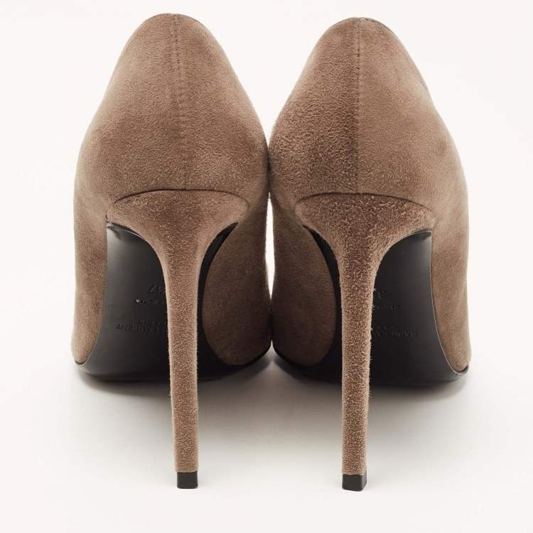 Pre Owned Saint Laurent Grey Suede Pointed Toe Platform Pumps Size 37