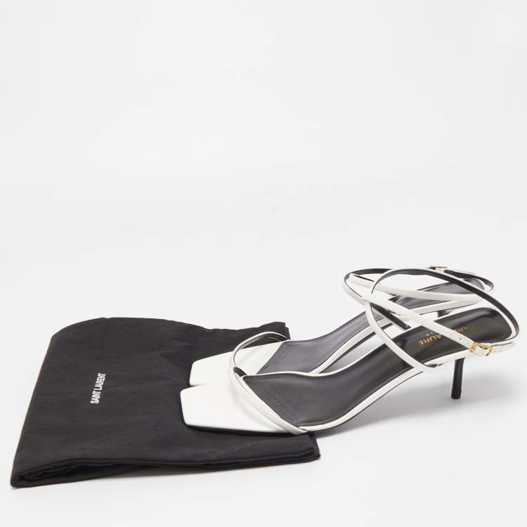 Pre Owned Saint Laurent White Patent Leather Strappy Sandals Size 42
