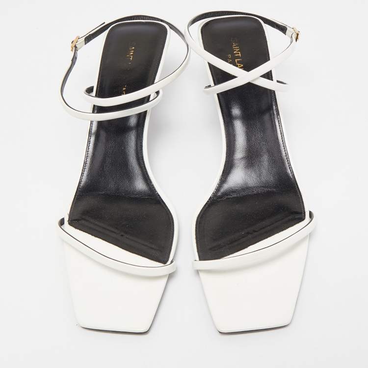 Pre Owned Saint Laurent White Patent Leather Strappy Sandals Size 42