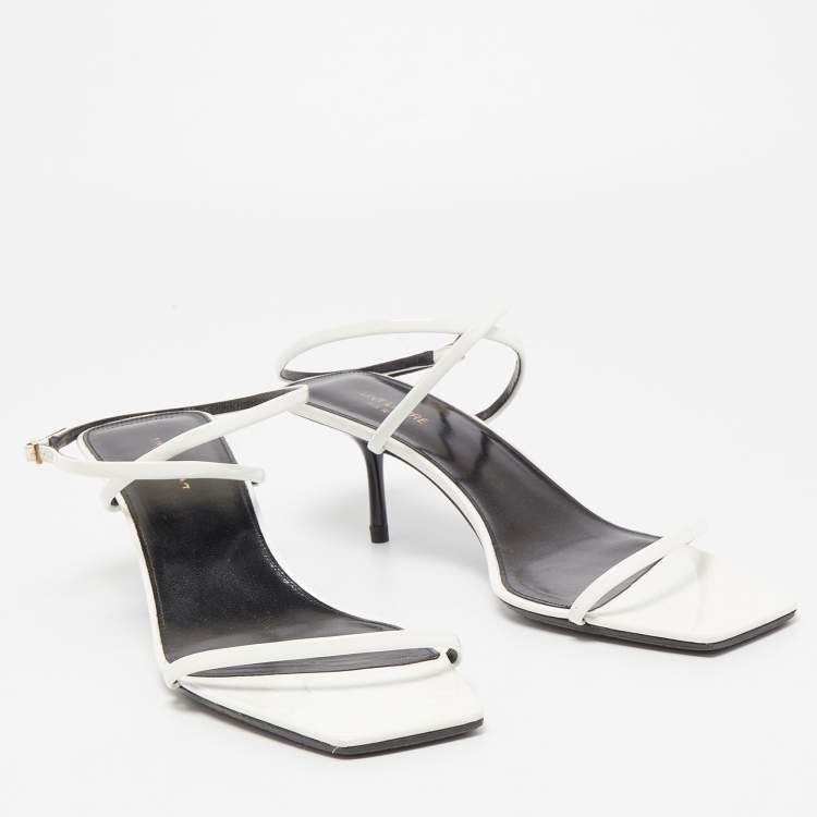Pre Owned Saint Laurent White Patent Leather Strappy Sandals Size 42