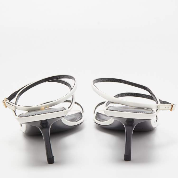 Pre Owned Saint Laurent White Patent Leather Strappy Sandals Size 42
