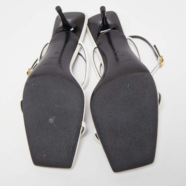 Pre Owned Saint Laurent White Patent Leather Strappy Sandals Size 42