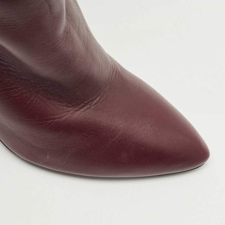 Pre Owned Saint Laurent Purple Leather Knee Length Boots Size 38