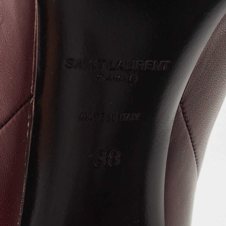 Pre Owned Saint Laurent Purple Leather Knee Length Boots Size 38
