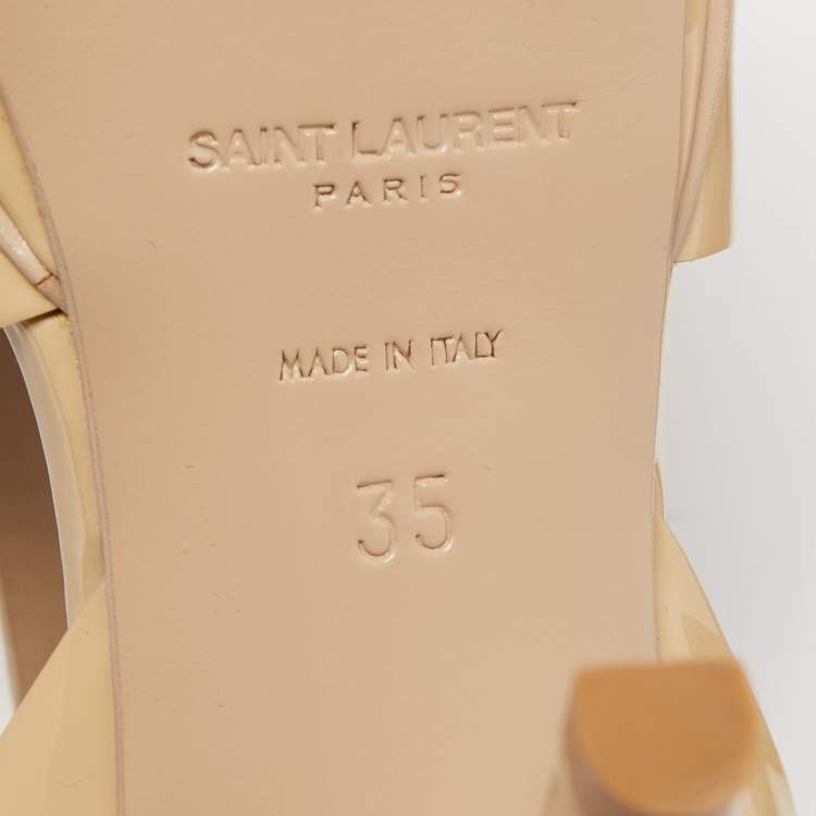 Pre Owned Saint Laurent Beige Leather Tribute Platform Sandals Size 35 