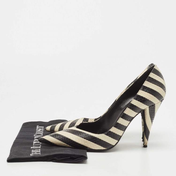 Pre Owned Saint Laurent Black/White Snakeskin Leather Pointed Toe Pumps Size 39
