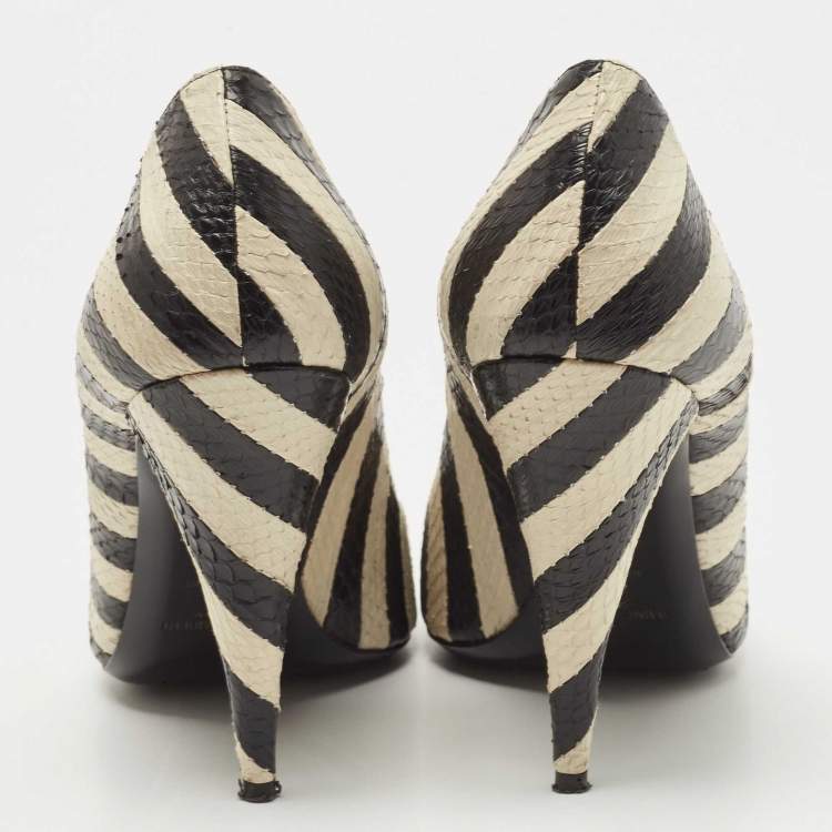 Pre Owned Saint Laurent Black/White Snakeskin Leather Pointed Toe Pumps Size 39