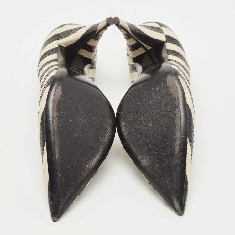 Pre Owned Saint Laurent Black/White Snakeskin Leather Pointed Toe Pumps Size 39