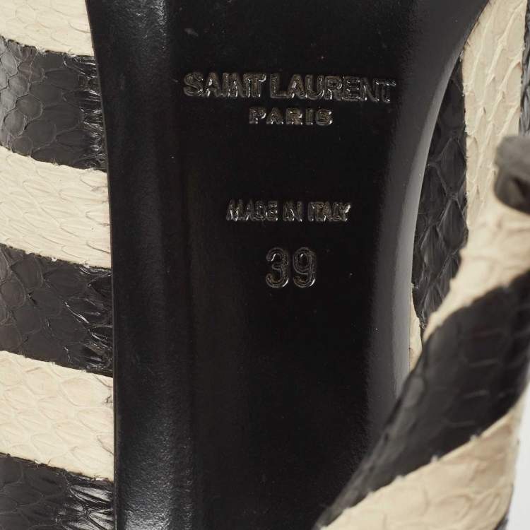 Pre Owned Saint Laurent Black/White Snakeskin Leather Pointed Toe Pumps Size 39