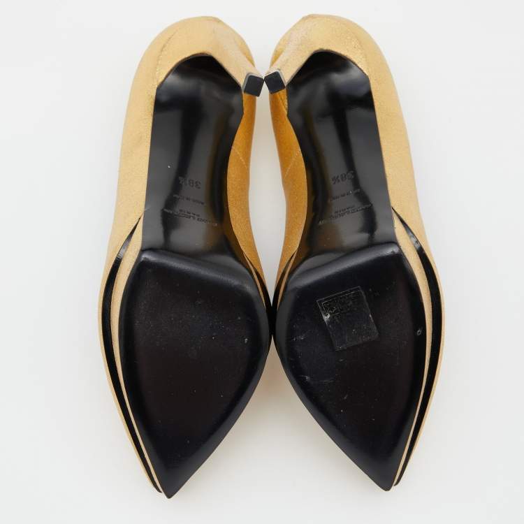 Pre Owned Saint Laurent Gold Leather Janis Pointed Toe Platform Pumps Size 38.5