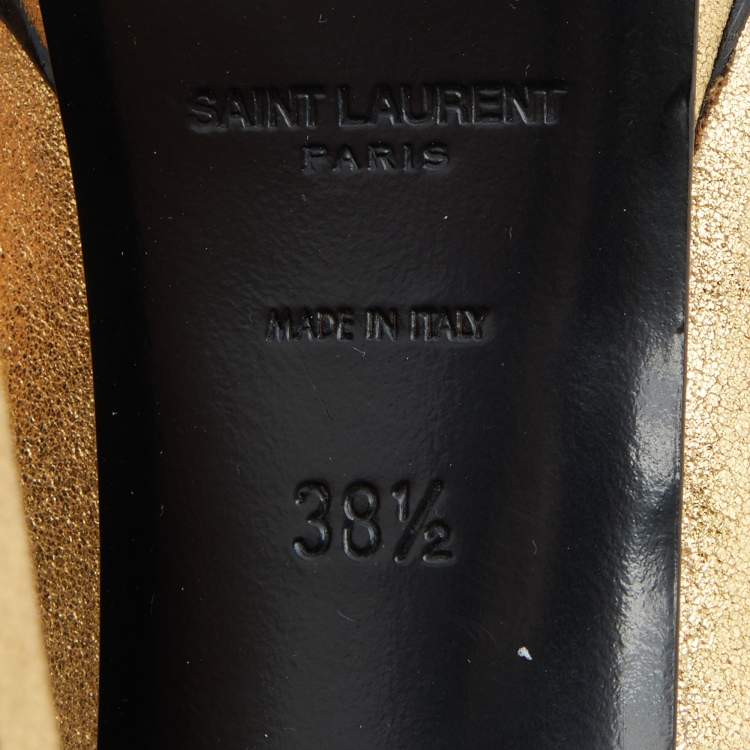 Pre Owned Saint Laurent Gold Leather Janis Pointed Toe Platform Pumps Size 38.5