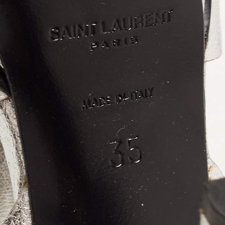 Pre Owned Saint Laurent Silver Leather Tribute Sandals Size 35