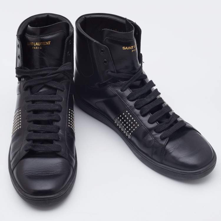 Pre Owned Saint Laurent Black Leather Signature Court Classic High Top Sneakers Size 39
