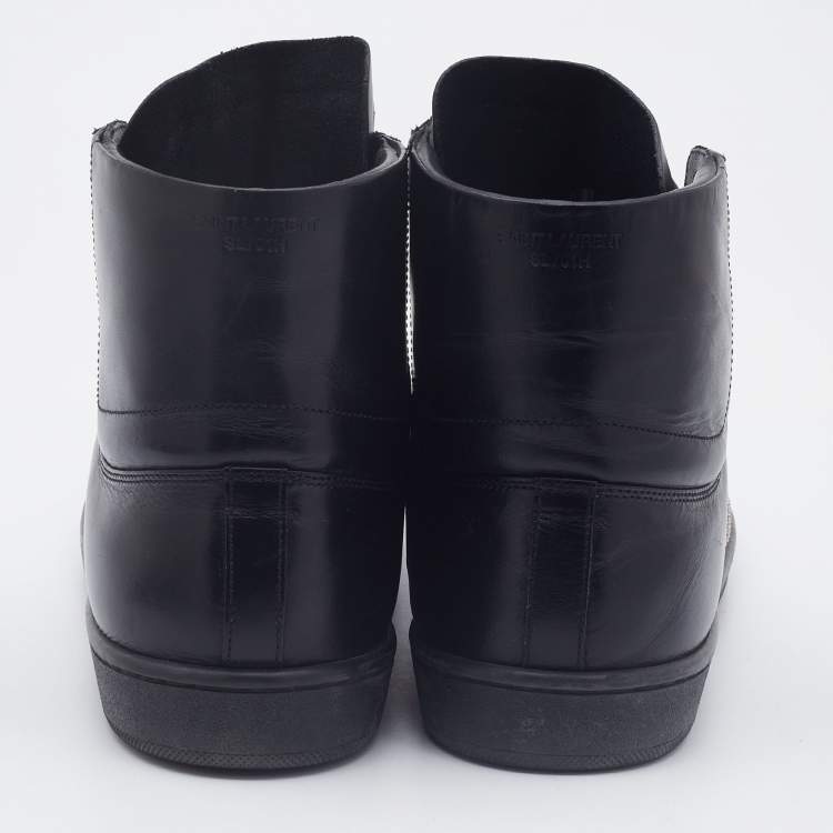 Pre Owned Saint Laurent Black Leather Signature Court Classic High Top Sneakers Size 39