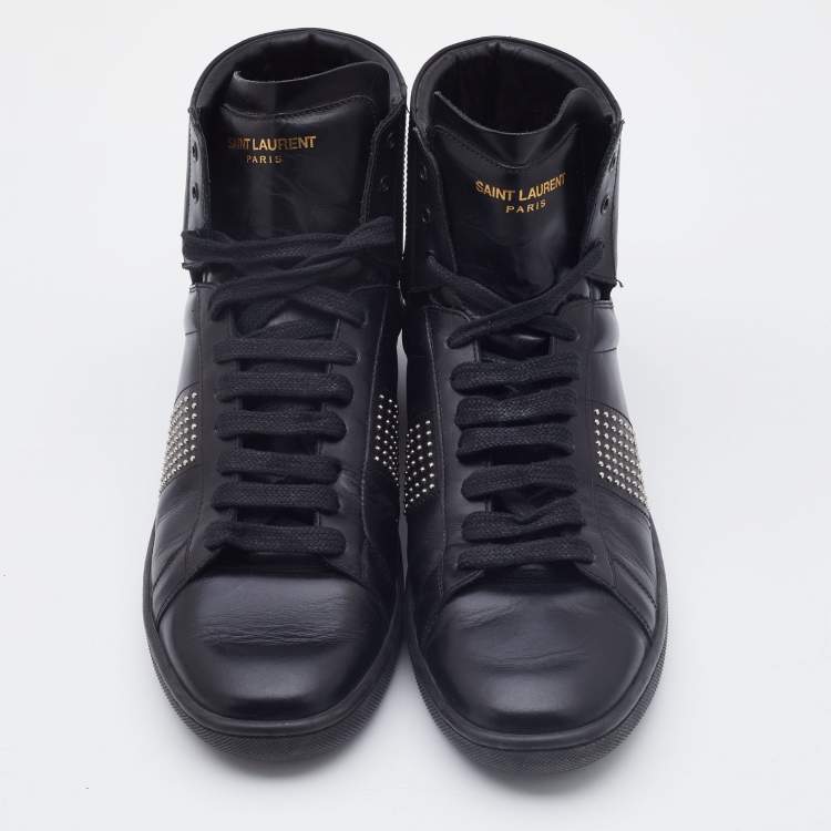 Pre Owned Saint Laurent Black Leather Signature Court Classic High Top Sneakers Size 39