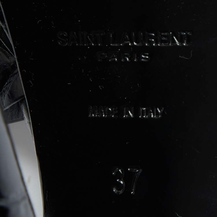 مملوكة مسبقًا Saint Laurent Black Croc Embossed Leather Tribute Ankle Strap Sandals Size 37